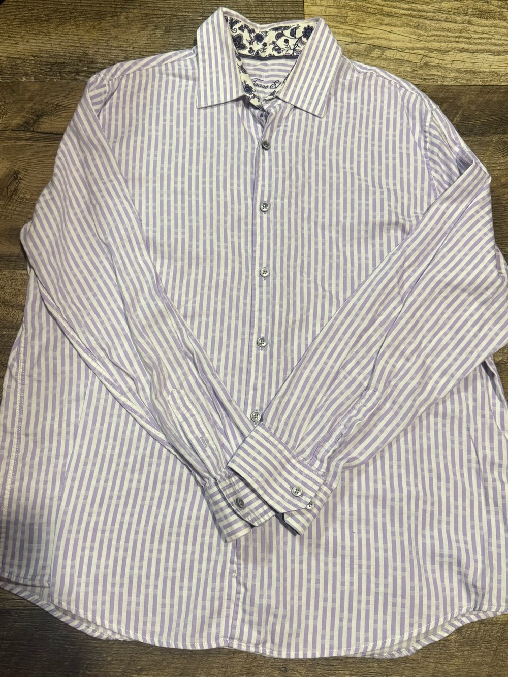Tasso Elba Lavender and White Striped Button-Up Shirt